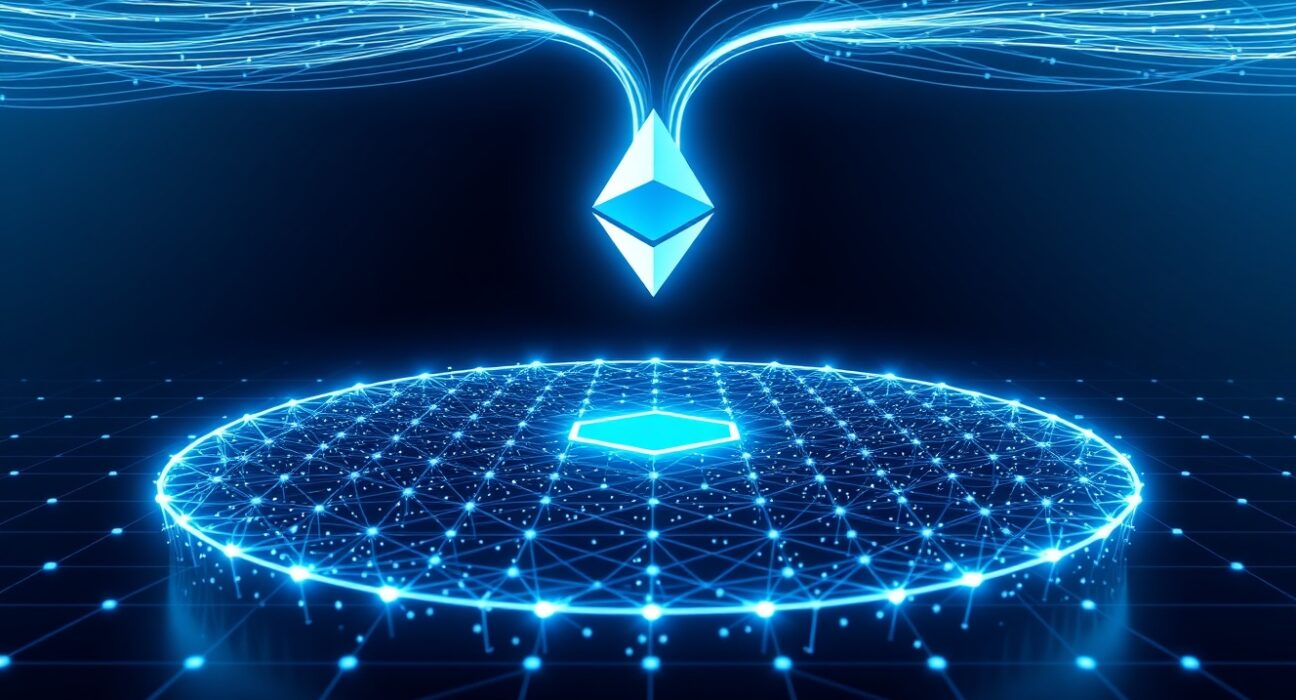 Visualization of Ethereum's Fast Confirmation Rule accelerating data flow between blockchain layers.