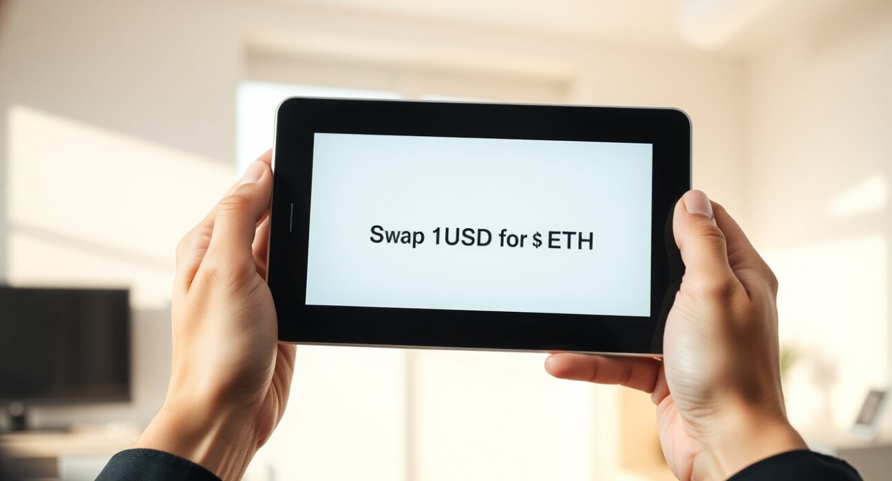 Close-up of a crypto wallet interface showing a Clear Signing transaction approval for swapping USDC to ETH.