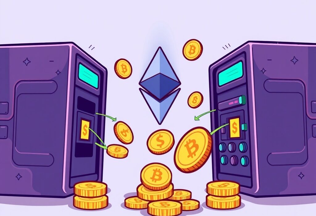 An illustration symbolizing the secure internal ETH transfer by the Ethereum Foundation, highlighting the movement of digital assets within the blockchain.