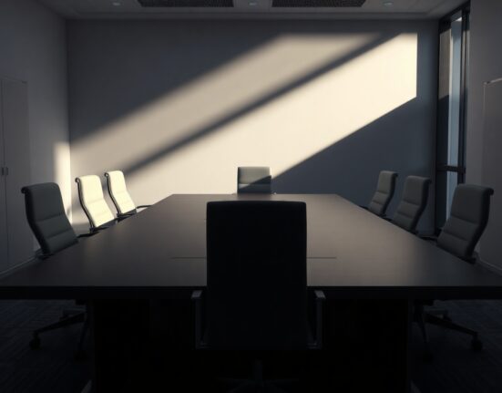 Empty boardroom chairs representing the eight Ethereum Foundation director vacancies after recent resignations.