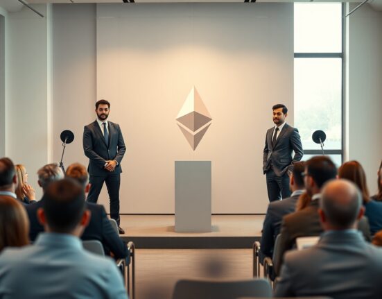 Three new Ethereum Foundation Protocol Cluster leads standing in a conference room, addressing an audience.