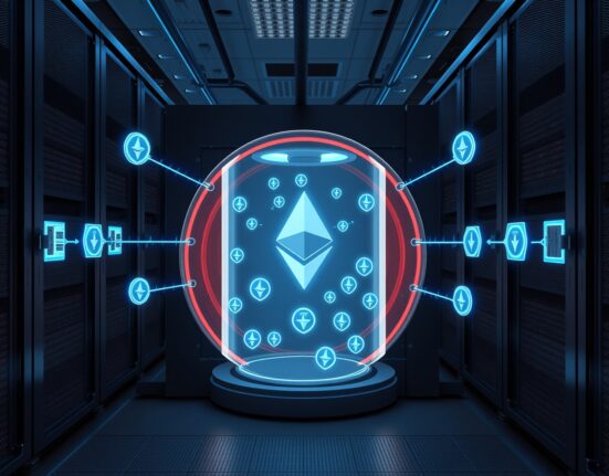 Ethereum Foundation staking strategy visualized as secure digital asset flow into validation infrastructure.