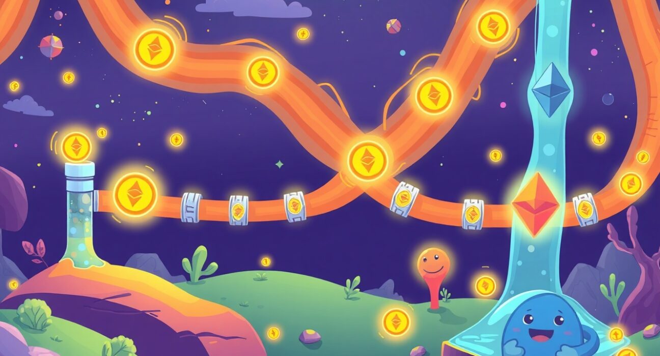 Ethereum gas limit expansion shown as magical pipeline system boosting network efficiency