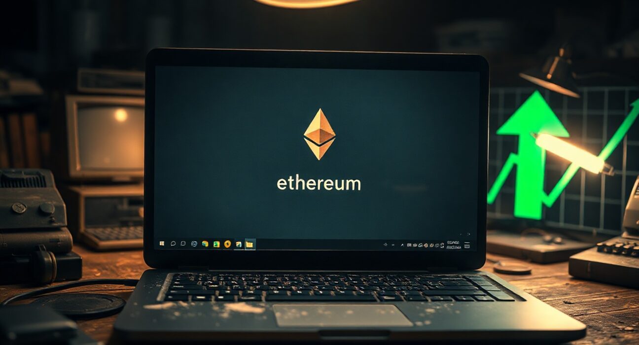 Ethereum genesis wallet reactivated after 11 years, showing a transaction on a laptop screen