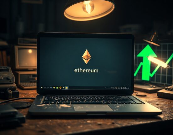 Ethereum genesis wallet reactivated after 11 years, showing a transaction on a laptop screen