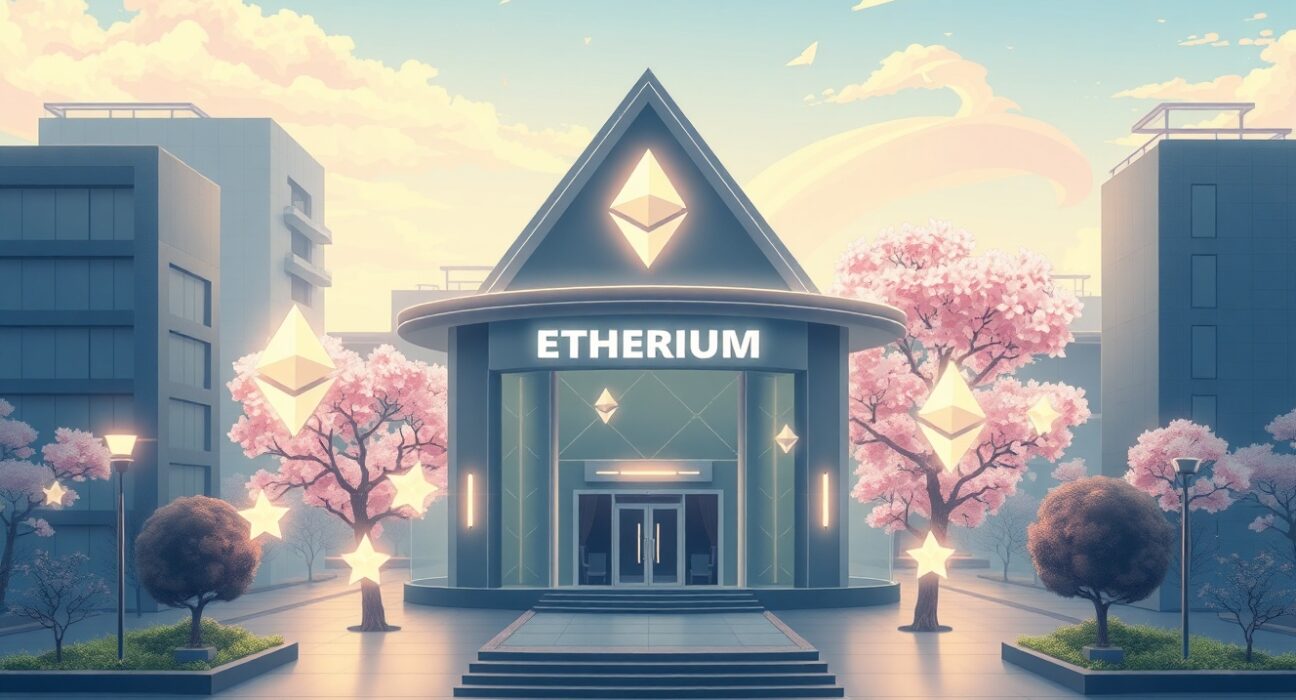 Ethereum growth driven by neobanks and institutional investment in a futuristic financial landscape.