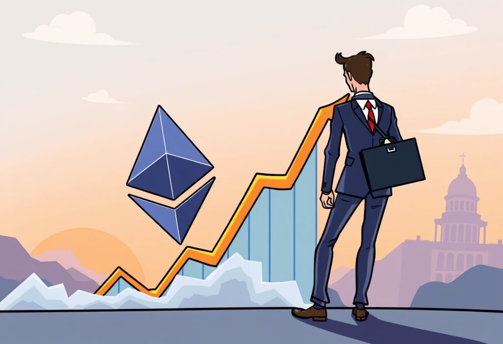 A cartoon illustration showing the potential of an Ethereum high-yield ETF filing, symbolizing new crypto investment opportunities.