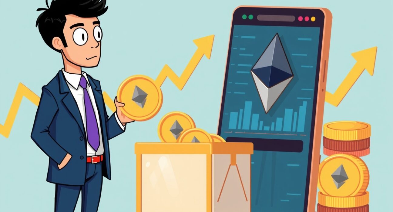 A cartoon showing an Ethereum holder transferring a large amount of ETH to an exchange, illustrating a significant market event and potential market shifts.