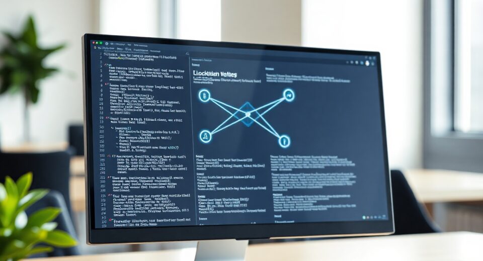 Ethereum co-founder Vitalik Buterin discusses hybrid scaling model on a computer screen with network diagrams