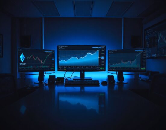 Ethereum whale trading desk with DeFi dashboard showing Aave lending positions