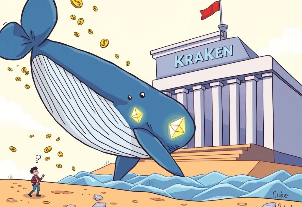 A giant Ethereum ICO whale making a significant ETH deposit to Kraken Exchange, symbolizing large crypto whale movement.