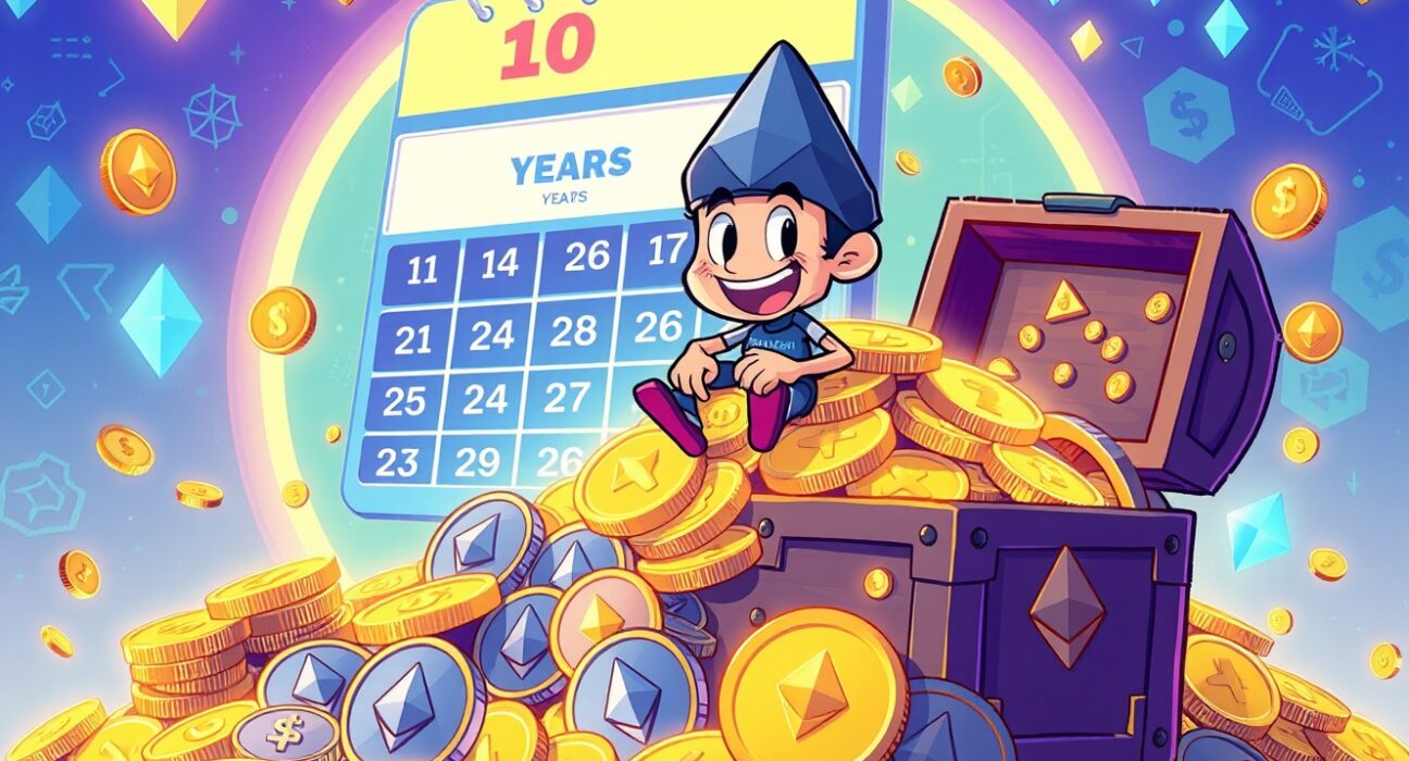 Successful Ethereum investor celebrating massive cryptocurrency gains after long-term holding strategy