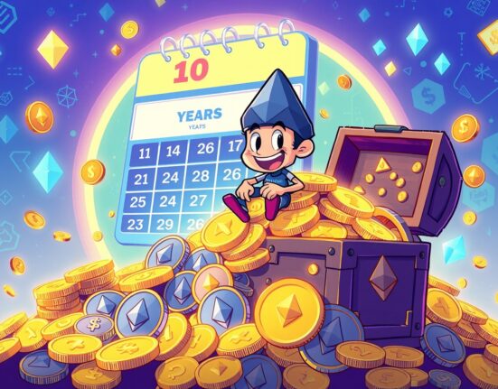 Successful Ethereum investor celebrating massive cryptocurrency gains after long-term holding strategy