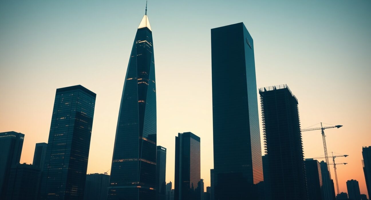 Contrasting city skyline at dusk representing thriving and struggling Ethereum Layer 2 networks.