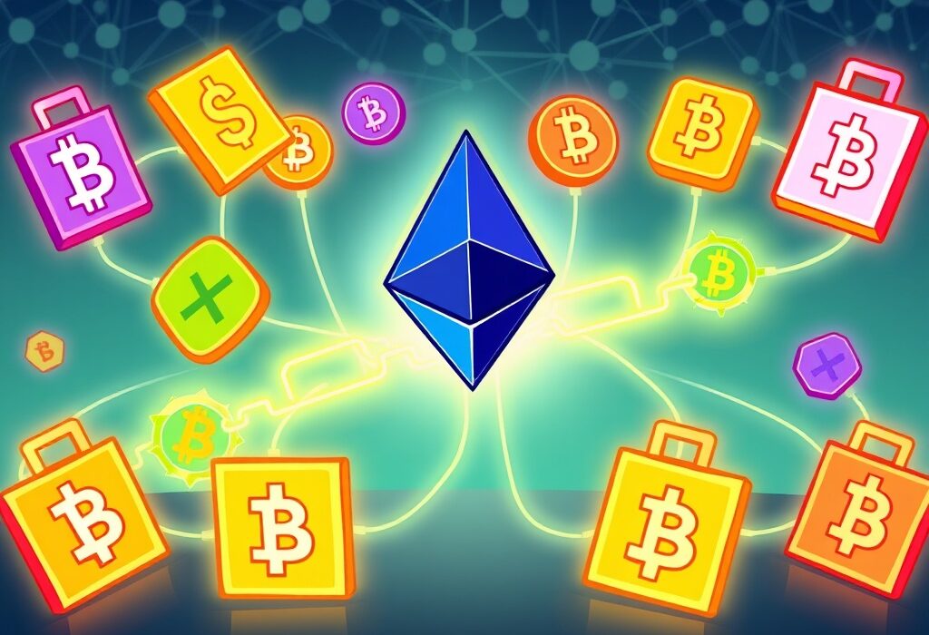 Cartoon showing different Layer 2 solutions connecting seamlessly, illustrating enhanced Layer 2 interoperability for a unified Ethereum experience.