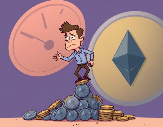 An illustration showing the immense pressure on Ethereum long positions as trading volume sharply declines, signaling potential market shifts.