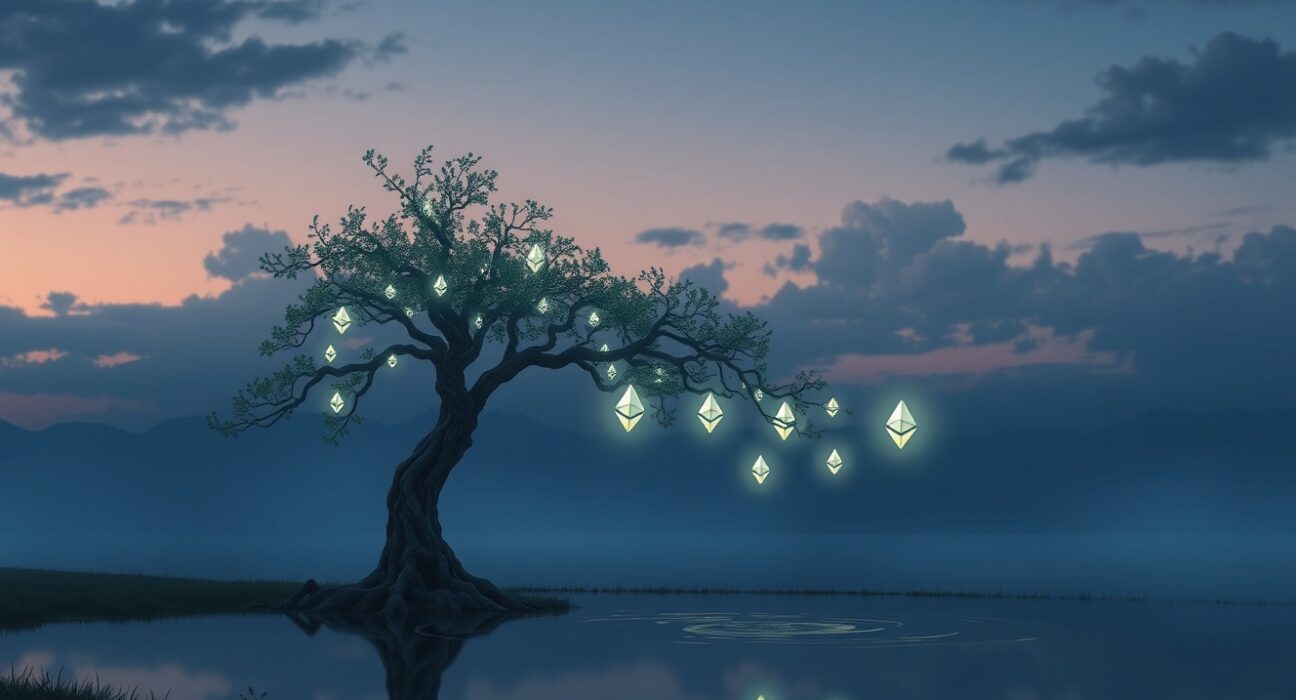 Conceptual Ghibli-style art representing Ethereum's prolonged period of declining value and market cycles.