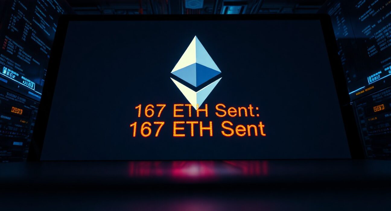 A close-up of a computer screen displaying an Ethereum transaction error, with code in the background and a red warning message.