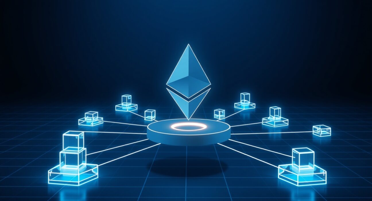 Conceptual visualization of the new Ethereum native rollup architecture connecting to the main blockchain.