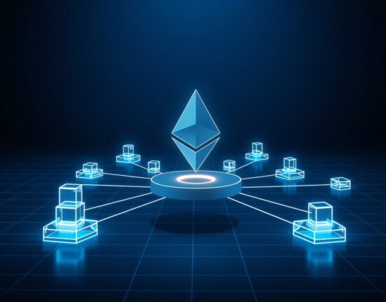 Conceptual visualization of the new Ethereum native rollup architecture connecting to the main blockchain.