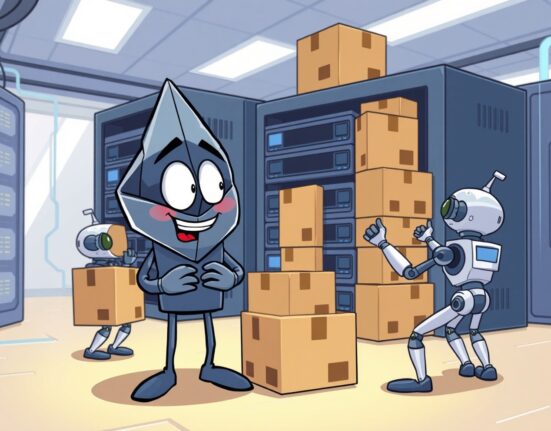 Cartoon illustrating solutions easing the Ethereum node operation burden by managing blockchain data.