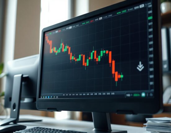 Ethereum price chart on a monitor with a downward trend, indicating market bottom signals.