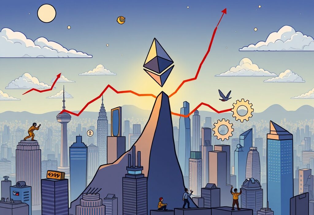 Cartoon illustration showing Ethereum's strong market position, symbolizing its recent Ethereum outperformance and growth drivers.