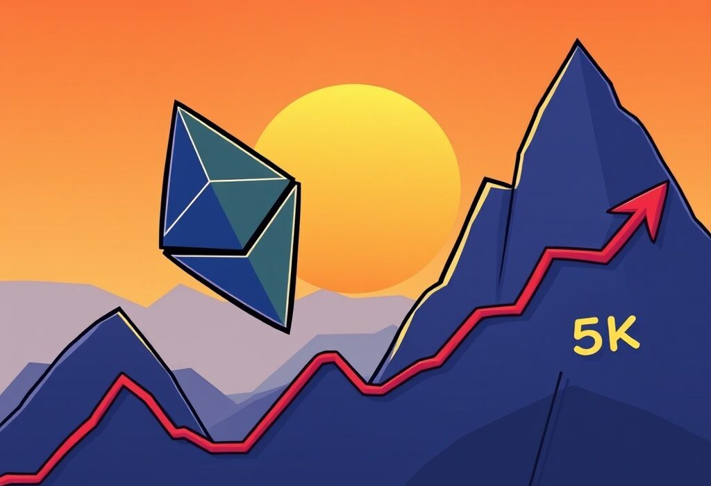 A chart illustrating an Ethereum bull pennant formation, indicating a potential upward movement towards a $5K target, based on crypto analysis.