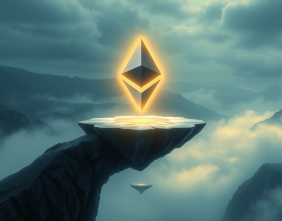 Ethereum symbol on a fragile support level, representing the critical $1,800 price test.