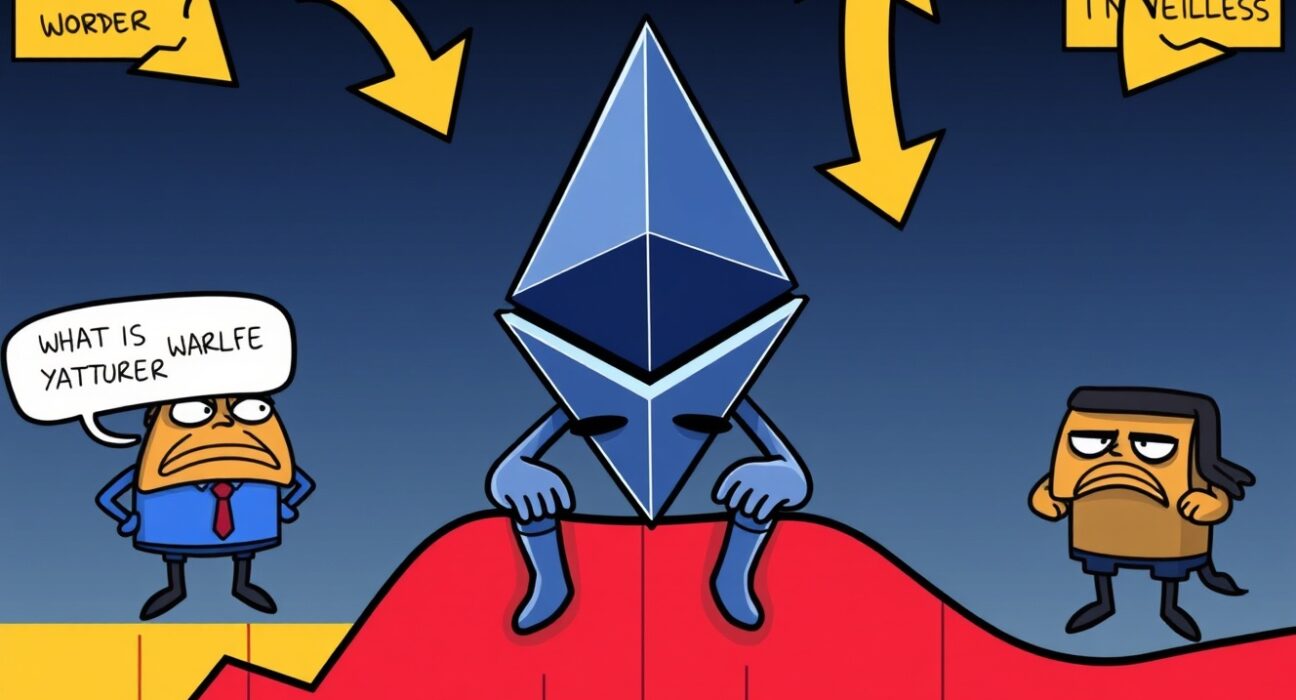 Cartoon illustration analyzing the key factors behind the Ethereum price decline.