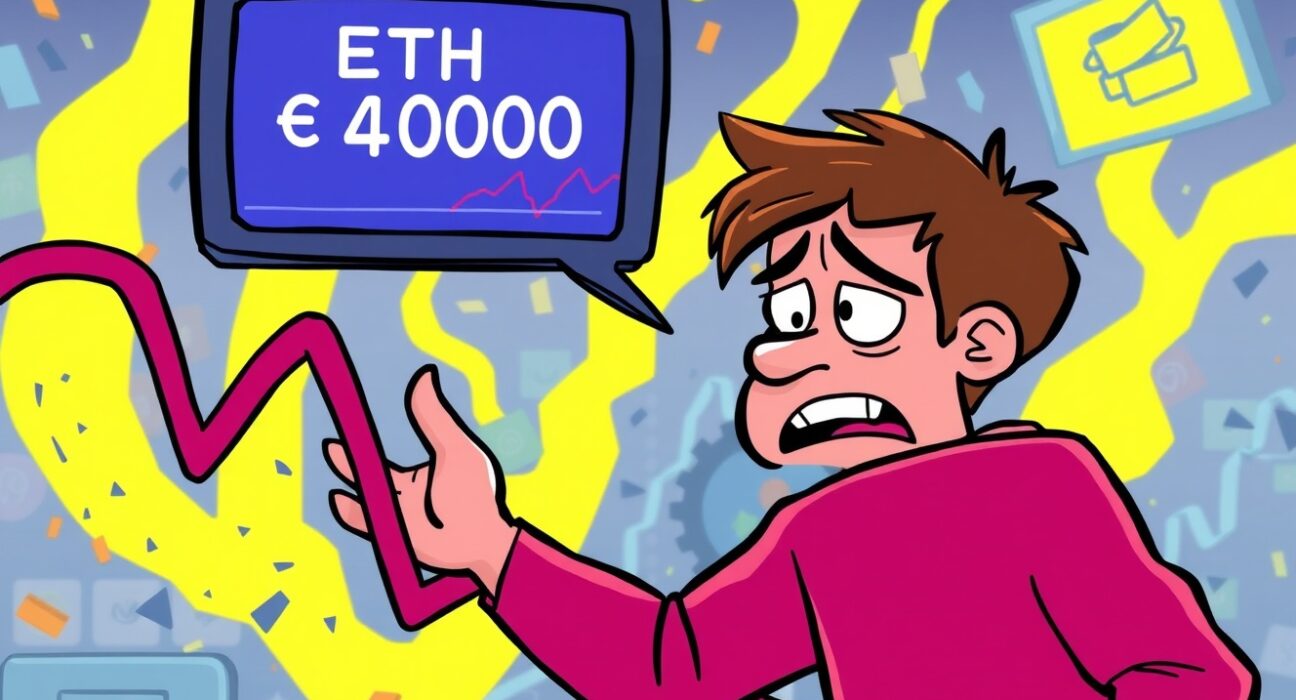 A worried investor observes a chart showing an Ethereum price drop below $4,000, reflecting current market concerns.