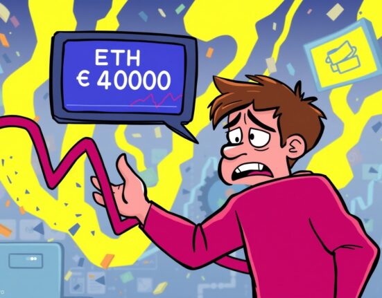 A worried investor observes a chart showing an Ethereum price drop below $4,000, reflecting current market concerns.