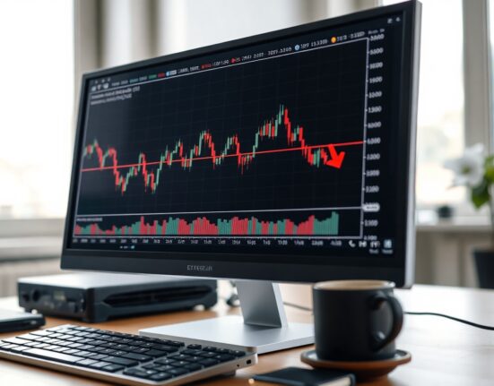 Ethereum price chart on a monitor showing weak momentum and retail distribution