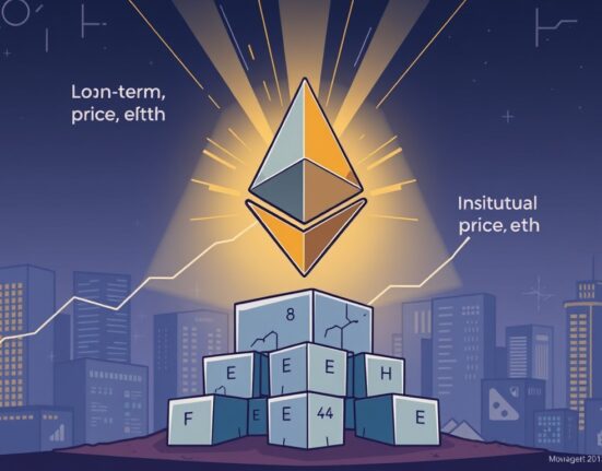 A cartoon illustration showing the strong long-term Ethereum price outlook amidst minor market fluctuations, emphasizing growth.