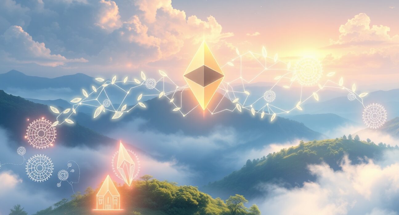 Ethereum blockchain network analysis showing future price prediction pathways and market trends visualization