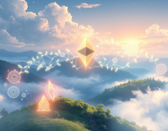 Ethereum blockchain network analysis showing future price prediction pathways and market trends visualization