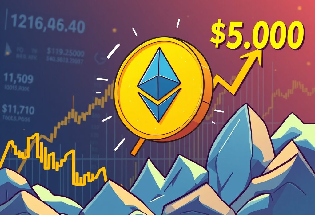 Chart showing Ethereum's potential climb, illustrating an optimistic ETH price prediction as it targets $5,000.