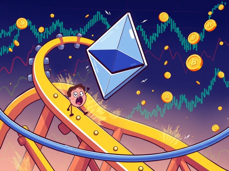 Ethereum price prediction rollercoaster showing market volatility and potential buying opportunities
