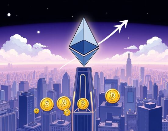 A vibrant cartoon illustration depicting Ethereum's potential for a significant price surge, illustrating an optimistic Ethereum price prediction.