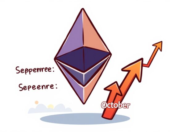 A cartoon illustration showing the Ethereum price prediction for a September correction followed by an October rally.