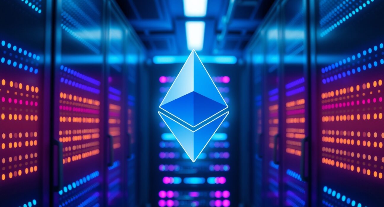 Ethereum blockchain privacy concept with digital lock in server room