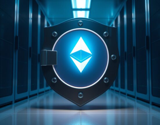 Ethereum quantum resistance security symbolized by a digital shield protecting the network.