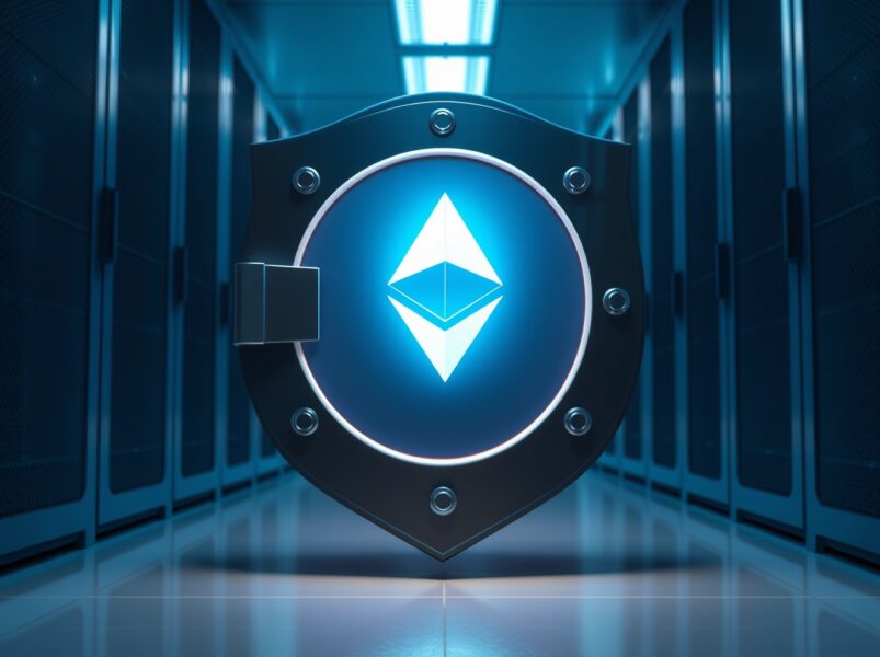 Ethereum quantum resistance security symbolized by a digital shield protecting the network.