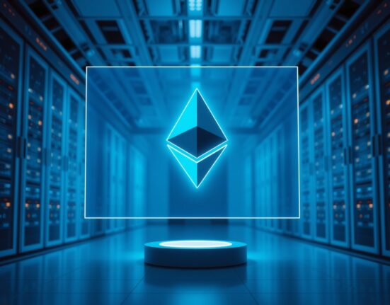 Ethereum symbol displayed in a modern data center, representing the network's quantum resistance planning.