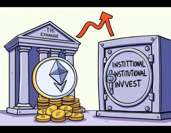 Cartoon showing institutional investors preparing for an Ethereum rally by securing large ETH withdrawals, indicating bullish market sentiment.
