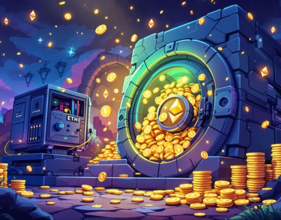 Illustration depicting a secure digital vault filled with Ethereum reserves, symbolizing BitMine's strategic asset growth and financial strength.