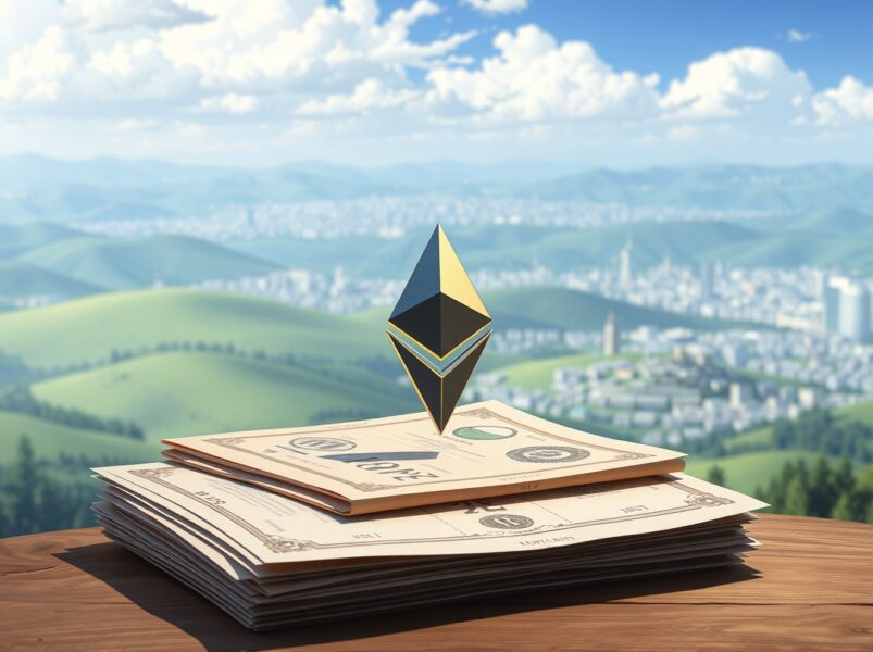 Ethereum blockchain tokenizing real-world assets like real estate and bonds into digital tokens.