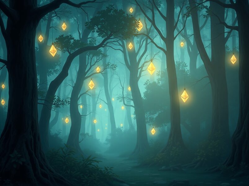 Conceptual art of Ethereum spot ETF assets under management experiencing a significant decline.