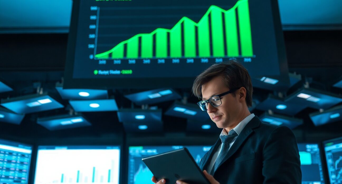 Financial analyst monitoring Ethereum ETF inflow data on trading floor screens