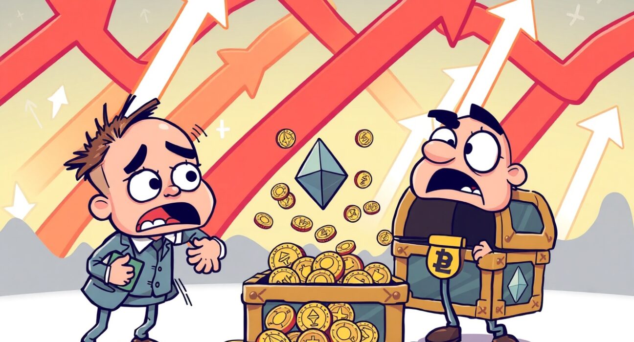 Ethereum spot ETFs experiencing significant investor withdrawals in cartoon illustration